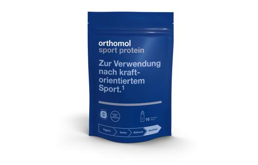 Orthomol Sport Protein ist ein Getränkepulver zur Herstellung eines Protein-Shakes mit Schokoladengeschmack 